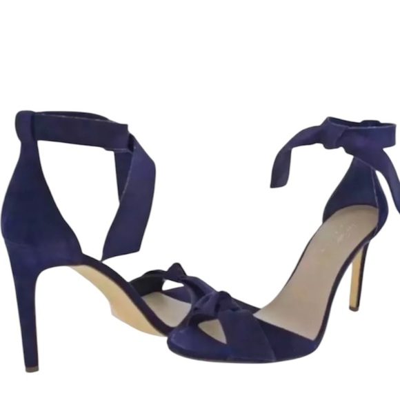 Lord & Taylor 424 Fifth Navy Suede Faye Open Toe Heels 7 1/2 - Picture 1 of 7